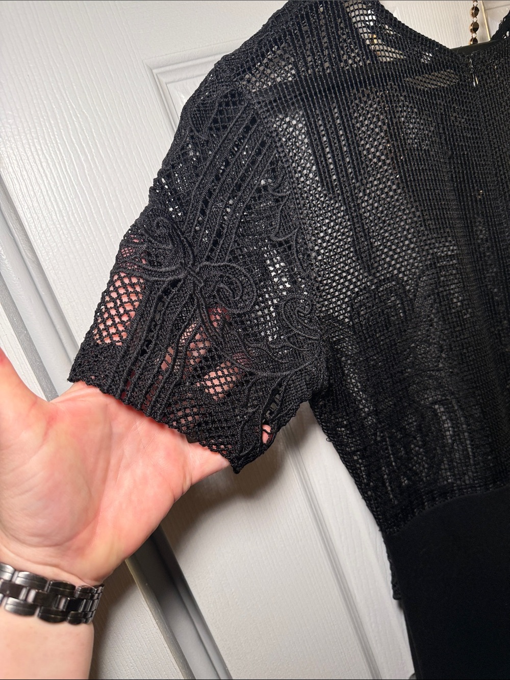 Zara Black Lace Mesh Midi Dress Bodycon Cocktail Party L - Picture 6 of 8